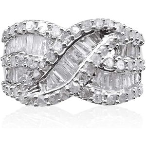 Anillo de cóctel ancho de plata de ley con diamantes de 1.60 quilates, corte redondo y baguette, engaste de canal, joyería de fiesta para mujer - Product Image 2