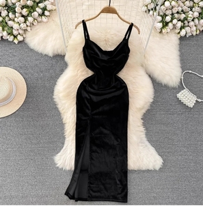 Liu Ming 2025 abito da donna di media lunghezza 2025 nuovo abito in <span class=keywords><strong>velluto</strong></span> primavera Modulare lungo <span class=keywords><strong>Midi</strong></span> eco-friendly con motivo solido - Product Image 6