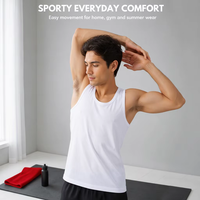 Tank Top Katun Ribbed Sporty Pria Ukuran Besar, Longgar, Dalaman Olahraga