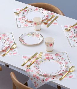 Juego de Vajilla Desechable para Fiestas con Diseño Floral, Vasos, Servilletas, Decoraciones Boho, Platos de Papel para Cumpleaños y Bodas - Product Image 1