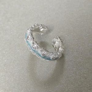 Anillo de Encaje Esmaltado Azul Claro Estilo Coreano, Anillo Delicado con Pedrería, Estética de Tono Frío, Joyería para Mujer para Uso Diario - Product Image 4