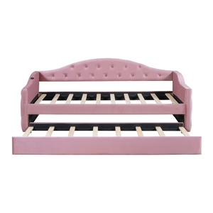 Modern Twin Size Reclining Velvet Tufted Upholstered Daybed Trundle USB/Type-C Charging Ports for Bedroom Living Room Hotel Use - Product Image 3