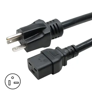 20A 6英尺NEMA美国标准3针插头到IEC C19 12AWG，带认证250V SJT电源电缆