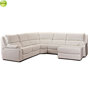 Juego de Sofás Reclinables de Cuero Genuino en Forma de U, Estilo Italiano, Color Marrón, con Puerto USB, para Sala de Estar Grande - Product Image 4