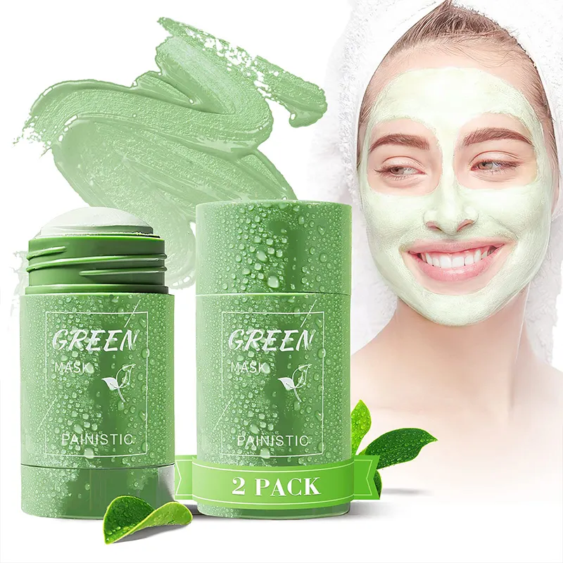 Masque de boue biologique purifiant et blanchissant au thé vert Masque à l'argile pour le visage en bâton Produits pour le visage pour femmes