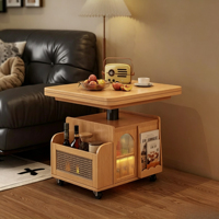 Table basse pliante moderne en bois massif à hauteur réglable / Chariot de rangement mobile pour appartement compact / Table basse