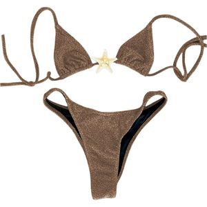 Ensemble de bikini triangle dos nu personnalisé pour femme, maillot de bain deux pièces coupe haute, string extensible en Spandex et Nylon - Product Image 2