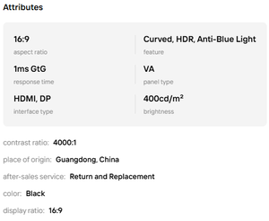 Moniteur incurvé AOC CU34G2XP 34 pouces VA 1500R WQHD 180Hz AMD FreeSync Premium HDR 400 100% SRGB 1ms GtG Temps de réponse Anti-lumière bleue - Product Image 6