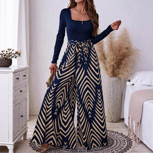 Transfrontalier, élégant, couleur pure, imprimé à la pièce, manches longues, jambe large, <span class=keywords><strong>tailleur</strong></span>-<span class=keywords><strong>pantalon</strong></span> une pièce - Product Image 1