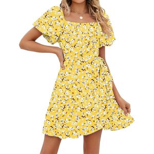 Vestido Casual con Estampado Floral para Mujer, Cuello Cuadrado, Corte en A, Transpirable, Tejido, para Uso Diario - Product Image 2