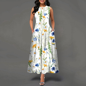 Nouvelle arrivée <span class=keywords><strong>Robe</strong></span> longue sans manches Jupe imprimée de positionnement pour femmes <span class=keywords><strong>Robe</strong></span> longue vintage bohème - Product Image 4