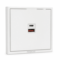 MOQ 400 pièces, Usine PHIDIAS, Prise murale USB Type C 20W PD, Norme UE, 16A, 2 ports, Panneau ignifuge blanc