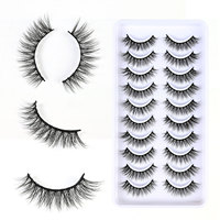 10 paires de faux cils 3D, tige noire, épais, volumineux, naturels, réalistes, style européen et américain
