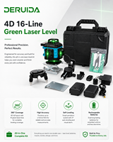 DERUIDA Niveau laser vert 4D 16 lignes 360° auto-nivelant télécommandé haute précision portable pour la construction et le carrelage