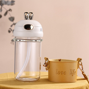 Copo de Água de Vidro Reutilizável e Ecológico Estilo Coelho Fofo com Canudo, Caneca de Café, Garrafa de Água para Meninas com Canudo - Product Image 3
