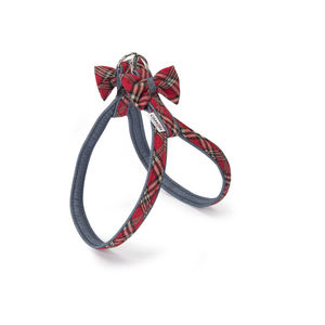 Salopette en jean à carreaux pour chien avec nœud papillon – Confortable, taille moyenne - Product Image 1