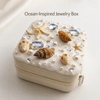 Boîte à bijoux en toile de jute crème avec broderie de perles coquillage festonné, perles et étoile de mer, style nautique côtier, avec fermeture éclair, pour rangement de voyage