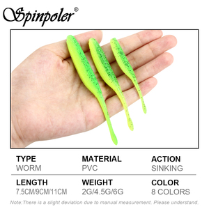 Señuelo de Pesca Spinpoler de 7.5cm, 9cm y 11cm, Doble Color, Cola Recta, Señuelo Artificial de Plástico Suave Tipo Finesse Worm, para Pesca en Agua Salada - Product Image 2