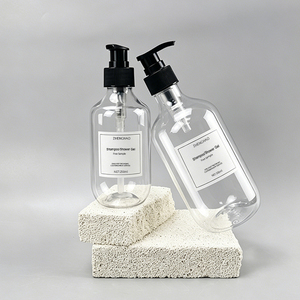 Bouteille en plastique transparente Boston personnalisée en PET de 250 ml et 500 ml pour <span class=keywords><strong>savon</strong></span> pour les mains, shampoing, gel douche, lotion corporelle avec pompe - Product Image 1