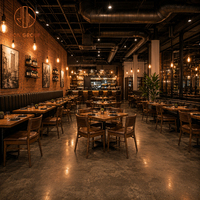 Ensemble de mobilier de restaurant commercial Ron Group : table carrée en bois, chaise rembourrée, banquette en cuir à dossier haut