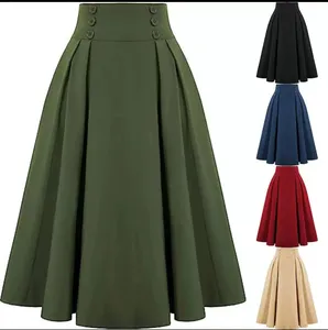 2024 New pleated skirt spring and autumn new medium long high waist casual A-line MIDI skirt