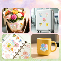 Autocollants PVC Honli en forme de bouquet de fleurs, imperméables, découpés, pour emballage cadeau, décalcomanies esthétiques dorées pour journal de mariage et cartes, 50 pièces