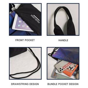 Sac à cordon portable imperméable en polyester de nouvelle conception, logo personnalisé, sac à dos à cordon réfléchissant avec poches - Product Image 6