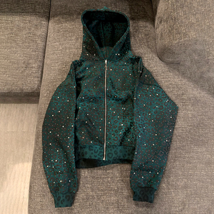 YSJY OEM Streetwear Heavyweight Cotton All Over Sublimation Printing Oversized Boxy Rhinestone <strong>Leopard</strong> <strong>Print</strong> Zipup <strong>Hoodie</strong> Men - Product Image 4