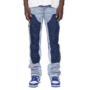 Logo personalizzato Jeans bloccati pantaloni ragazzi Jeans strappati alla moda pantaloni da uomo impilati pantaloni Cargo pantaloni con tasca laterale