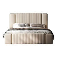 Jiali Italienisches Lederbett Einfaches Modernes Schlafzimmer Luxusbett mit Großer Rückenlehne Weichgepolsterter Holzrahmen
