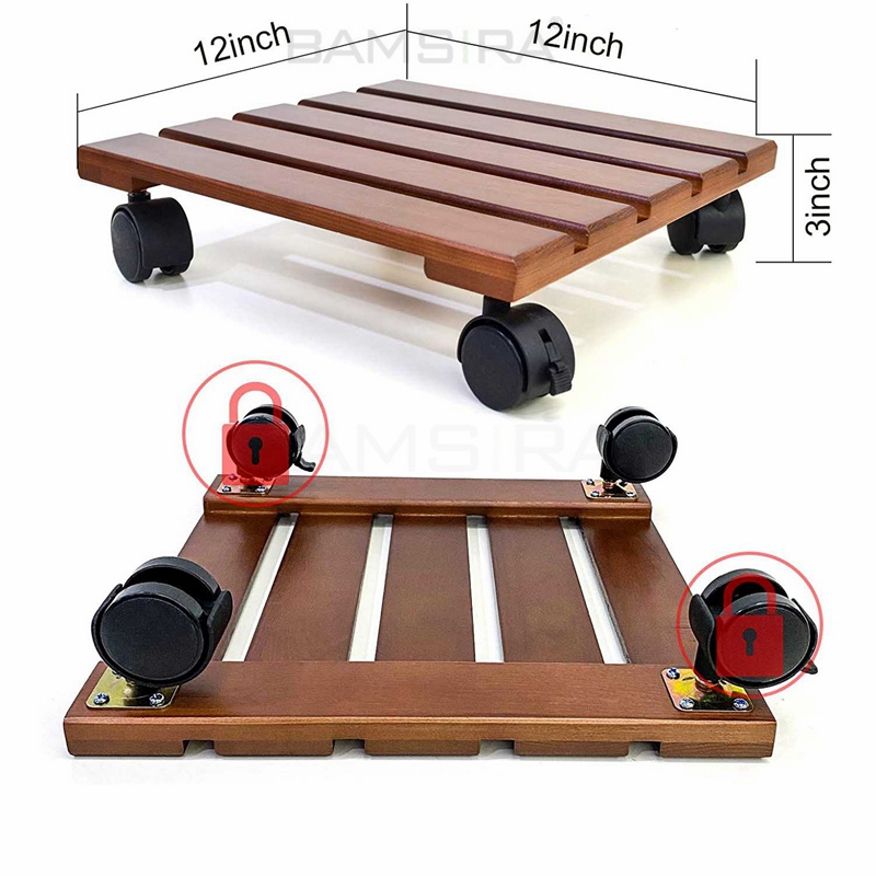 Бамбуковая деревянная подставка для растений с колесами тележка/Bamsira_BSCI