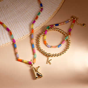 Collar de Plata de Ley 925 con Iniciales de Burbuja Coloridas Gemnel, Collar de Piedras Naturales Hecho a Mano, Gargantilla Boho de Playa con Cuentas para Mujer - Product Image 4