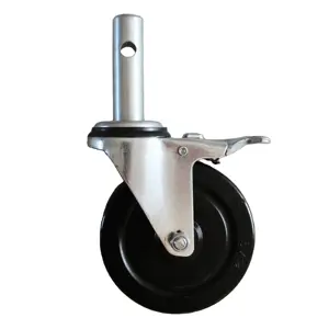 SS Hollow square stem swivel 5 inch hard rubber caster wheel scaffold with brake
