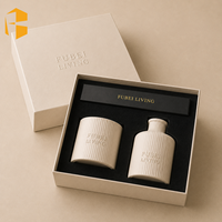 FUBEI LIVING Pot en céramique cannelé personnalisé avec diffuseur à bâtonnets, coffret cadeau de parfum d'ambiance de luxe pour hôtel, décoration minimaliste, pots à bougies