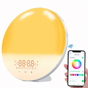 Jam Alarm Matahari WIFI, Lampu Bangun dengan Alexa Google Home Smart Life Tuya App