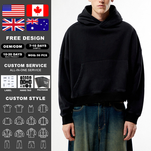 KingSen Custom Cropped Oversized Hoodie Heavyweight Cotton Fleece <b>Drop</b> Shoulder With Rhinestone <b>Back</b> Print Logo OEM Streetwear - Product Image 2