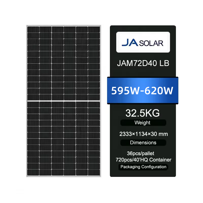 High Conversion JA Solar 72D40LB 620w Alloy Frame Half Cell Crystalline Solar Panel 605 Watt 610W 620W 595W Solar Panel Price