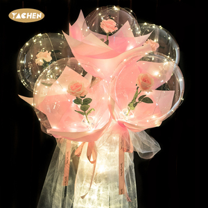 Yachen 18 inch rõ ràng trong Suốt <span class=keywords><strong>LED</strong></span> Light Up Bobo bóng với Rose <span class=keywords><strong>Flower</strong></span> cho Valentines bà mẹ ngày bên Món quà trang trí - Product Image 1