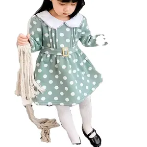 2024 Children's Latest Polka Dot Lace Neckline Dress Spring And Autumn Girls Dresses