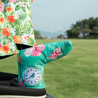 Nouveau Design Vert Broderie Fleur Golf Tête Couvre Putter Magnétique Pu Cuir Golf Lame Putter Headcover
