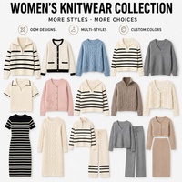 Pull rayé personnalisé OEM/ODM pour femme, style preppy, col à revers, tricot fin et ample, court, contrast de couleurs, collection automne/hiver