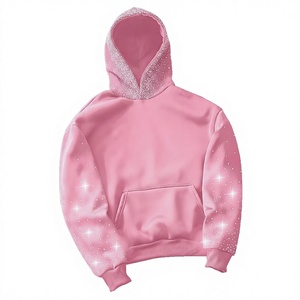 Fashion Trendy Winter Men's <b>Rhinestone</b> <b>Hoodie</b> with Custom Logo Printed Solid Color Fleece Fabric Customizable Design - Product Image 1