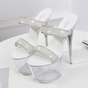 Sandali da Donna con Tacco Alto 17cm, Tacco Sottilissimo, Eleganti per Performance sul Palco, Ciabatte Alla Moda con Design a Strass, Preferiti dalle Star - Product Image 4