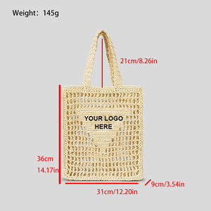 Custom Logo New Fashion Crochet Hollow Women <b>Straw</b> Shoulder <b>Bags</b> Handmade Paper Woven Large Summer Rattan Tote Mesh Beach <b>Bag</b> - Product Image 5
