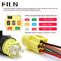 Interrupteur à bouton-poussoir FILN 19MM Symbole 5A 12V 24V 110V 220V Interrupteur à bouton-poussoir étanche Momentané à verrouillage avec faisceau de câblage