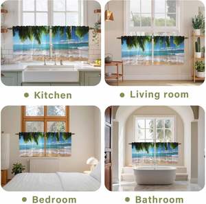 Cortinas Ocean Beach con Palmeras, Estilo Tropical, para Cafetería, Cortinas Cortas para Baño y Cocina, 2 Paneles, Personalizables - Product Image 5