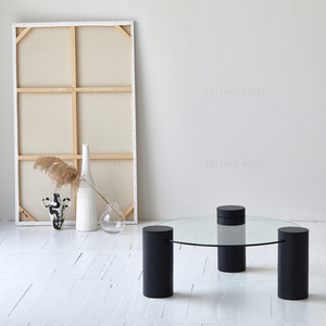 Tavolino da Caffè Moderno in Legno di Pino Riciclato con Piano in Vetro Temperato, Stile <span class=keywords><strong>Etnico</strong></span> Chic Minimalista Japandi - Product Image 1