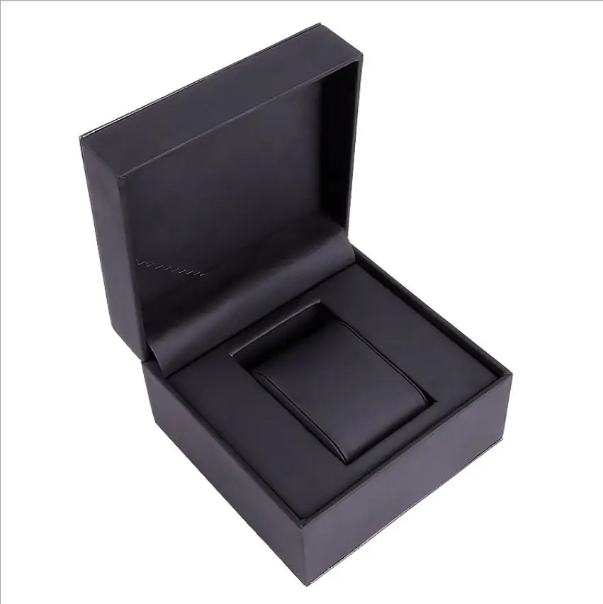 Wholesale flip top style black plastic Pu leather watch box custom logo supported watch boxes