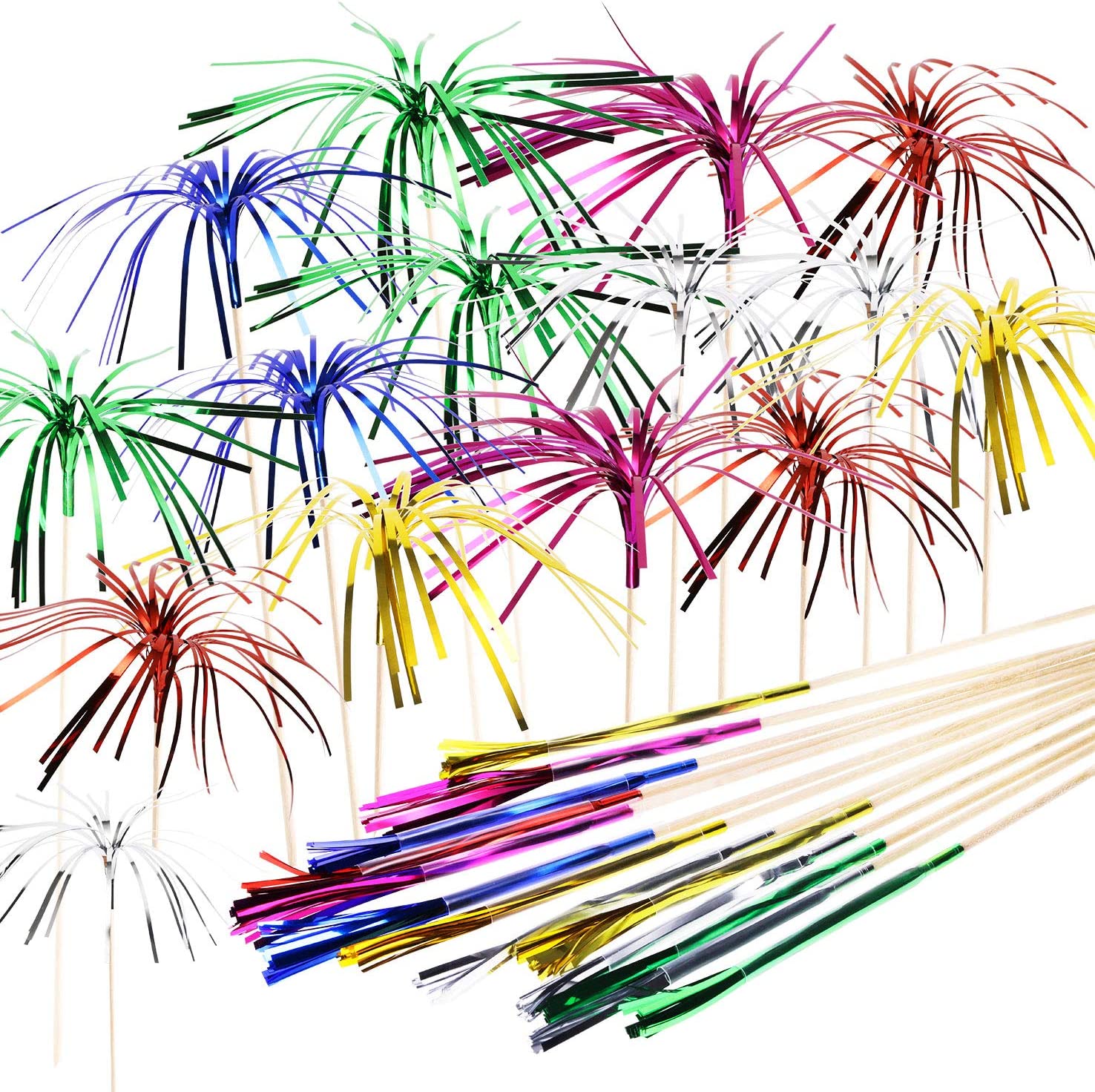 100 Pièce D'artifice Cocktail Bâtons, Cure-dents De Fruits Colorés, Bâtonnets à Cocktail, Décoration Pour Cupcake Boissons Fruits Dessert Canapés Toppers, Anniversaire Fournitures De Fête De Mariage