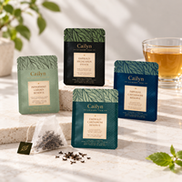Sachets d'emballage pour sachets de thé imprimés sur mesure, sachets en aluminium de qualité alimentaire à trois soudures latérales pour sachets de thé individuels